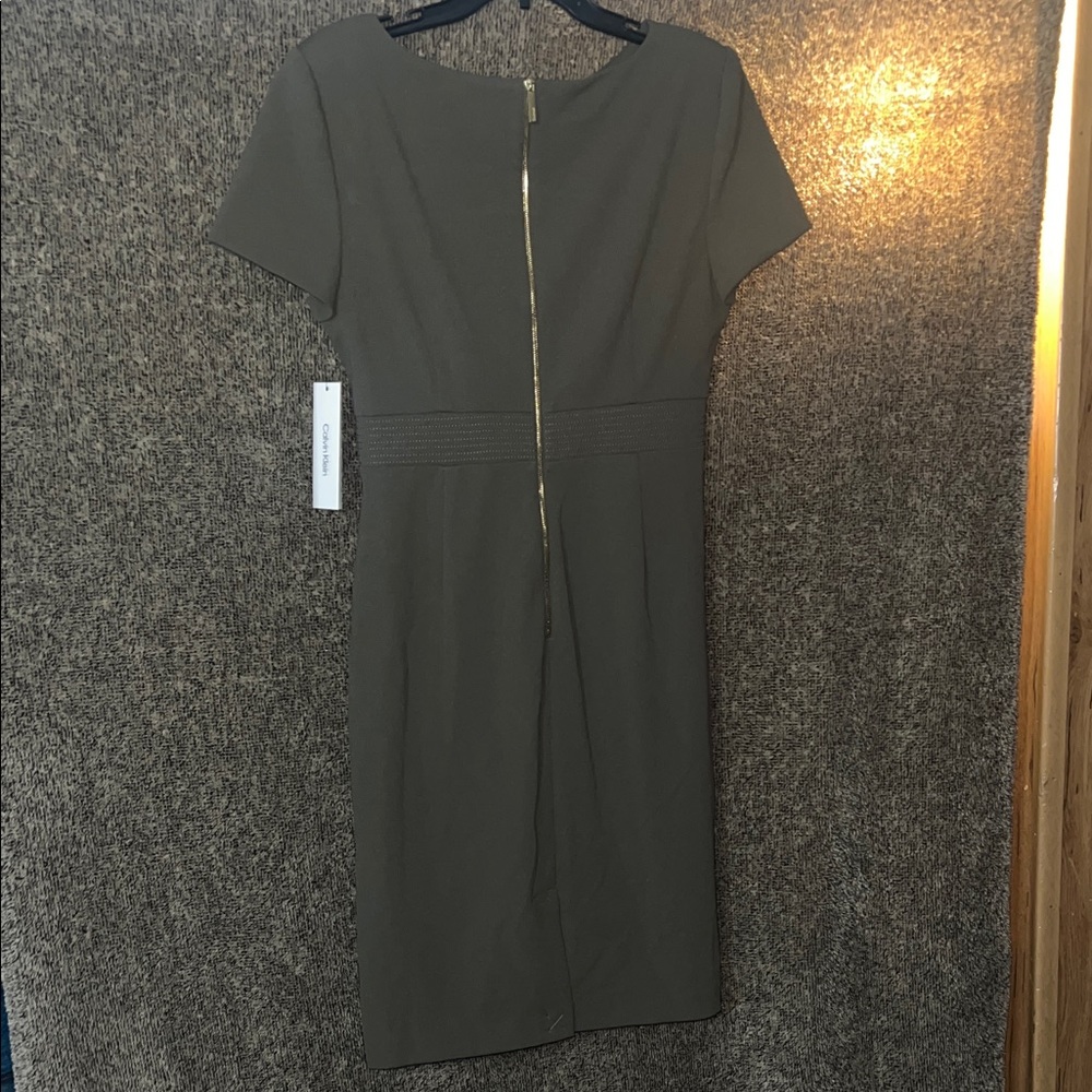 Calvin Klein Olive Belted Midi Dress - Picture 3 of 6